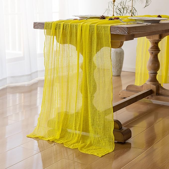 6pcs Yellow Gauze Rustic Cheesecloth Table Runner 120 Inch 10 FT - Image 2