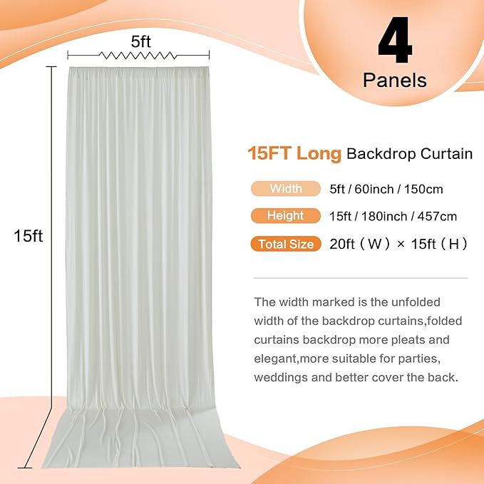 20ft x 15ft Ivory Wrinkle Free Backdrop Curtains - Image 4
