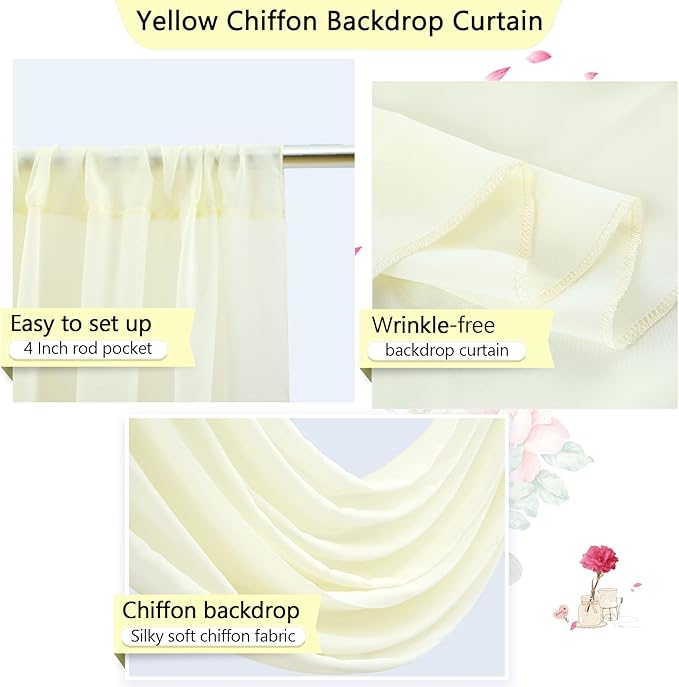 PARTISKY 10ftx7ft Ivory Chiffon Backdrop Curtains, Wrinkle-Free Sheer Fabric - Image 4