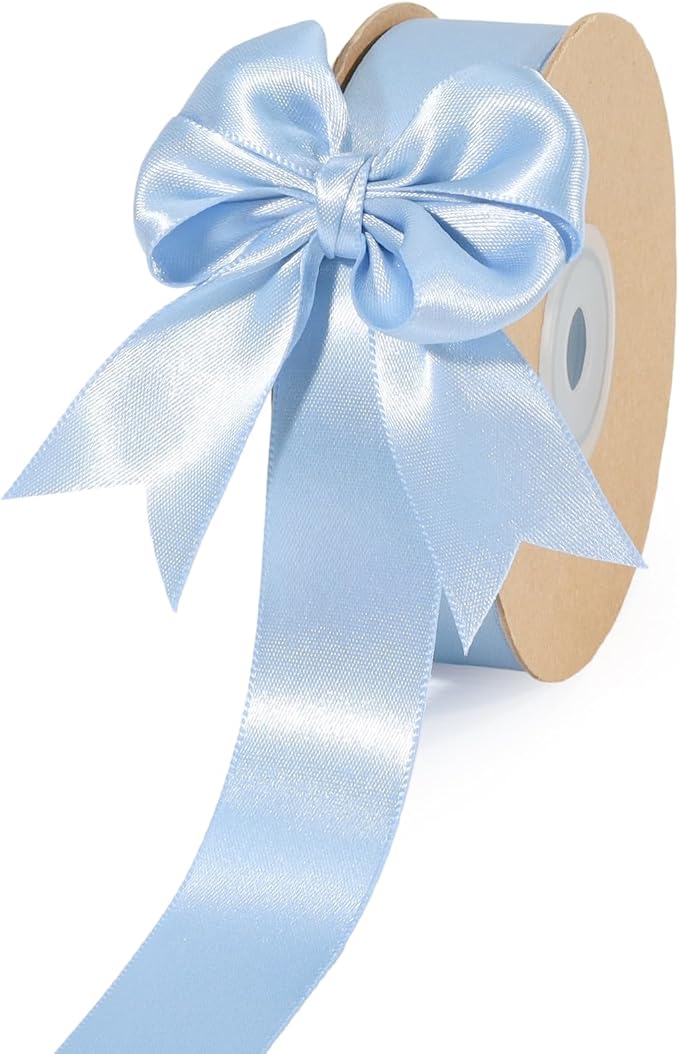LaRibbons 1 Inch 25 Yard Double Faced Satin Ribbon, Light Blue Satin Craft by LaRibbons