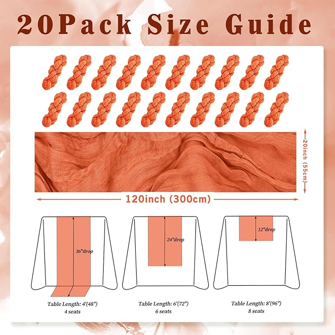 Orange Cheesecloth Table Runner 20 Pack 10FT Boho Fabric Rustic Cheese Cloth - Image 2