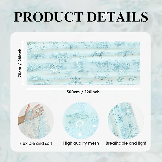 Artoid Mode Blue Snowflakes Christmas Gauze Table Runner 120 Inch 10FT - Image 7