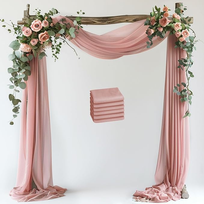 Wokceer Wedding Arch Draping Fabric 6 Panels 28.7" x 20FT Dusty Rose Drapes by Wokceer