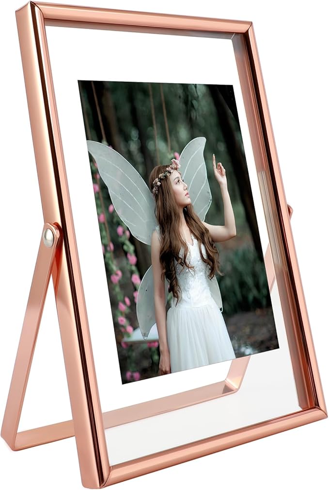 Rose Gold Floating Frame, For Picture 3.5x5, Mini Tabletop Photo Frame by AhaGoOfficial