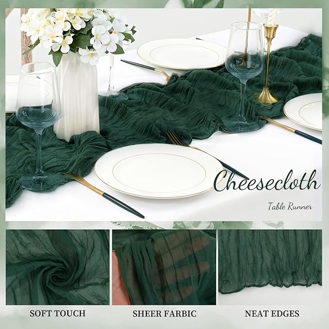 Emerald Green 20 Pack Cheesecloth Table Runner 10FT Boho Fabric Rustic Cheese - Image 3