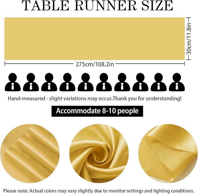 SHEJIZE 20 Pack Light Gold Satin Table Runner 12x108 Inches Long, Bright Silky - Image 4