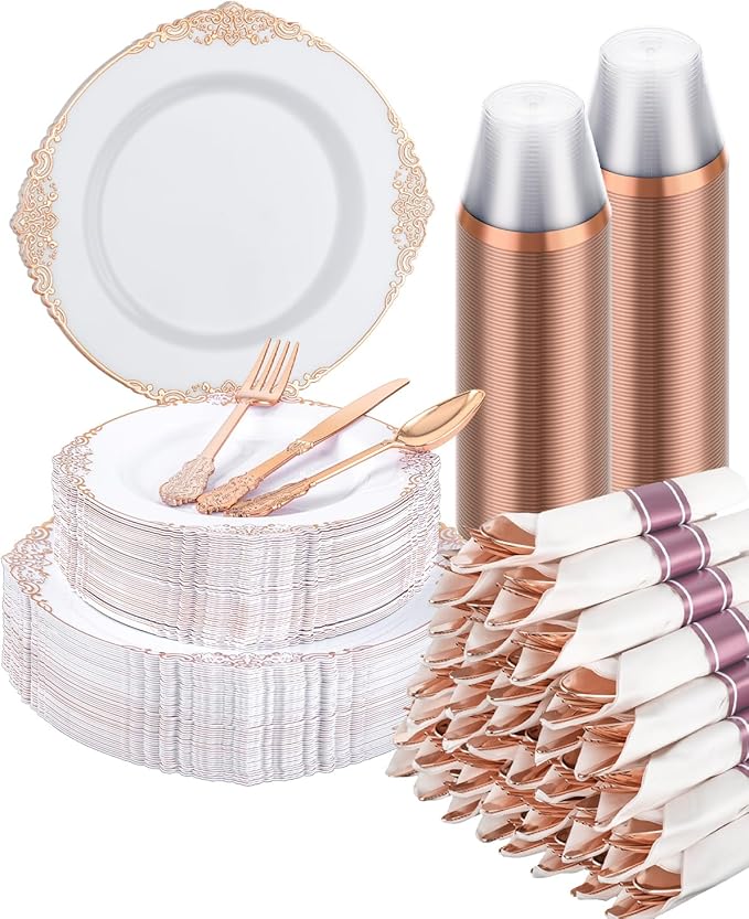 Goodluck 350 Piece Rose Gold Plastic Dinnerware Set by GoodLuck