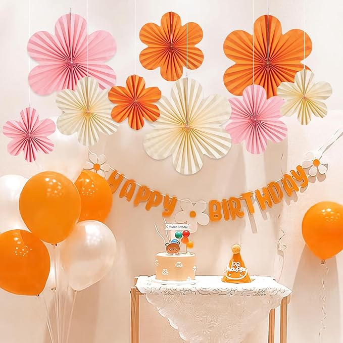 Paper Flowers Decorations for Wall Orange Paper Fans Classroom Decoration Paper - Image 5