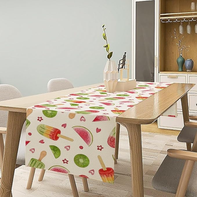 Summer Popsicles Table Runner, Colorful Watercolor Ice Cream Loves Heart - Image 2