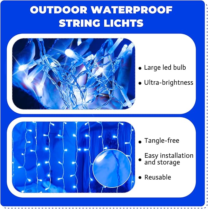 Curtain Light for Bedroom, 200LED 6.6x6.6ft Blue Window Wall Hanging Fairy - Image 2