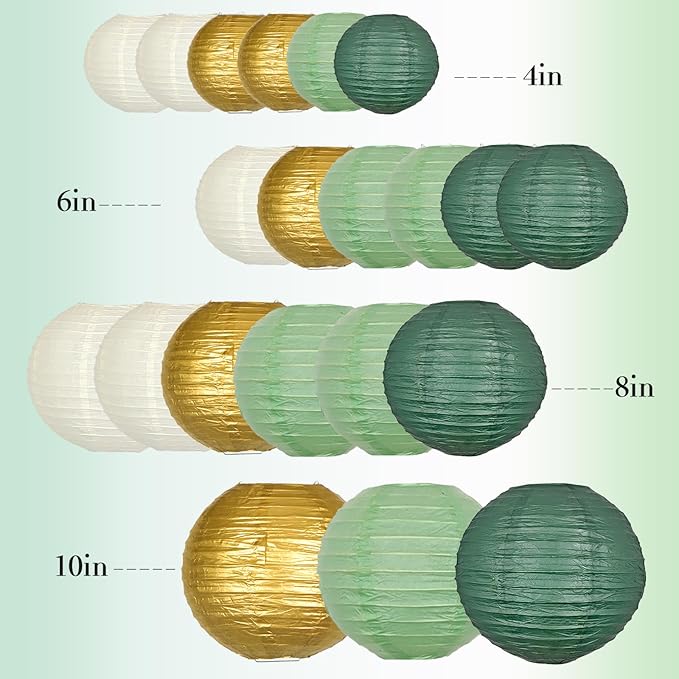 ADLKGG Sage Green Gold Paper Lanterns Decorative, Round Hanging Paper Lanterns - Image 7