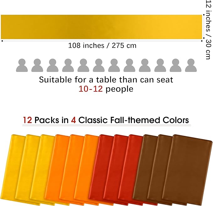 Aneco 12 Pack Satin Table Runner 12 x 108 Inch Fall Autumn Long Wedding Satin - Image 2