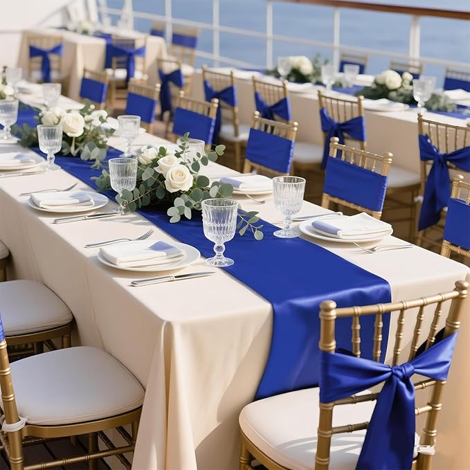 SHEJIZE 20 Pack Royal Blue Satin Table Runner 12x108 Inches Long, Bright Silky - Image 2