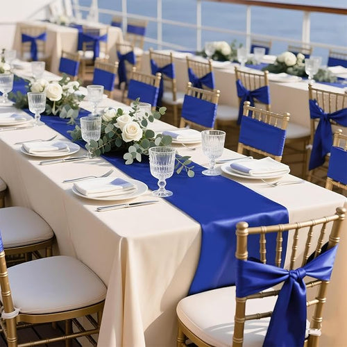 10 Pack Royal Blue Satin Table Runner 12x108 Inches Long, Bright Silky Smooth - Image 2