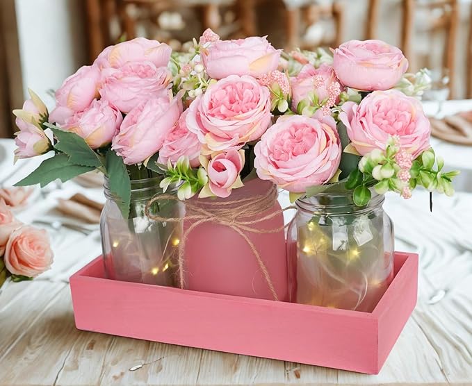 Rustic Pink Mason Jar Centerpiece - Image 3