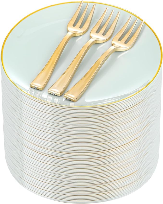 Festiva 200Pcs Pale Sage Green Gold Cake Plates 6.3" by Festiva