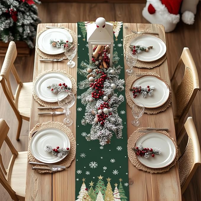 GEEORY Christmas Table Runner 13x120 Inch, Xmas Trees Snowflakes Holiday - Image 4