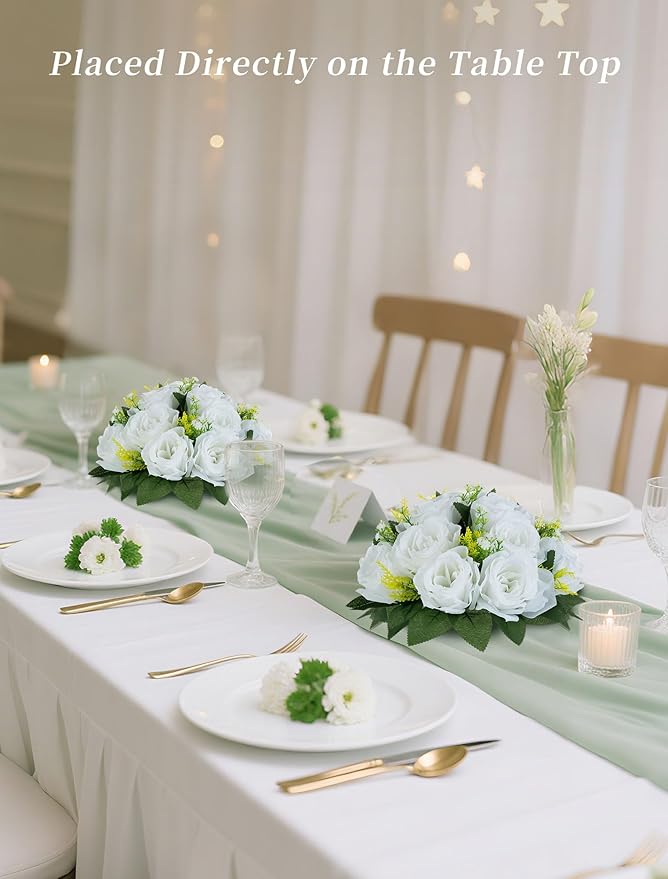 BLOSMON White Fake Flowers Centerpieces: 6 Pcs Artificial Roses Flower Ball - Image 2