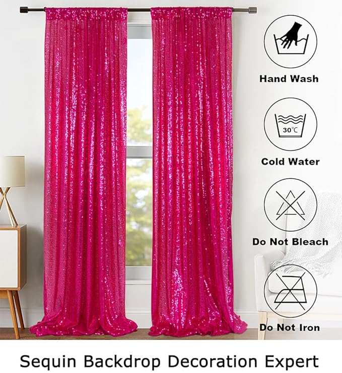 ShinyBeauty Sequin Curtains Hot Pink 2FTx8FT 4 Panels Sequin Photo Backdrop - Image 6