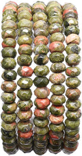 Faceted Natural Unakite Stone Rondelle 4x6mm Loose Semi Gemstone Beads by Beadia