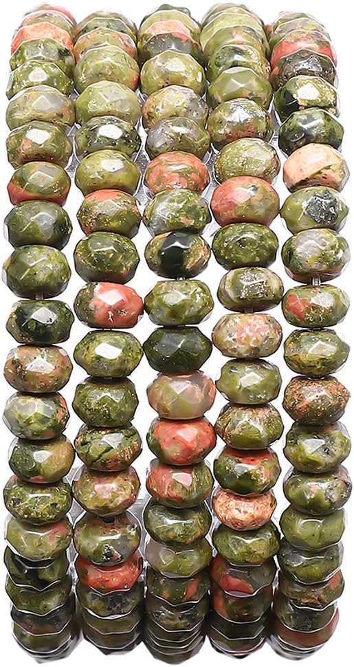 Faceted Natural Unakite Stone Rondelle 4x6mm Loose Semi Gemstone Beads by Beadia