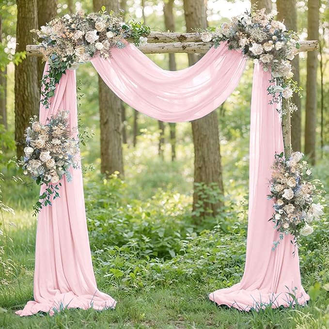 Pink Elegant Arch Draping Fabric 2 Panels Outdoor 29" × 20Ft Sheer Chiffon - Image 2