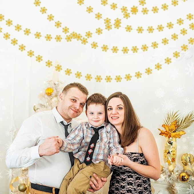 Snowflake-Snow Gold Christmas Party-Decoration Garland - 52ft Winter Wonderland - Image 5