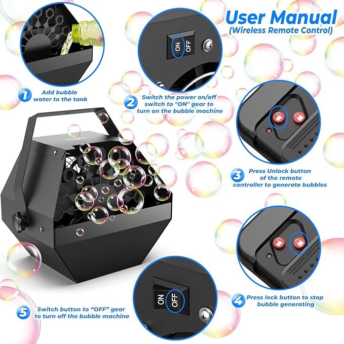 Theefun Bubble Machine: Remote Control 750ML Metal Bubble Blower Wireless USB - Image 3