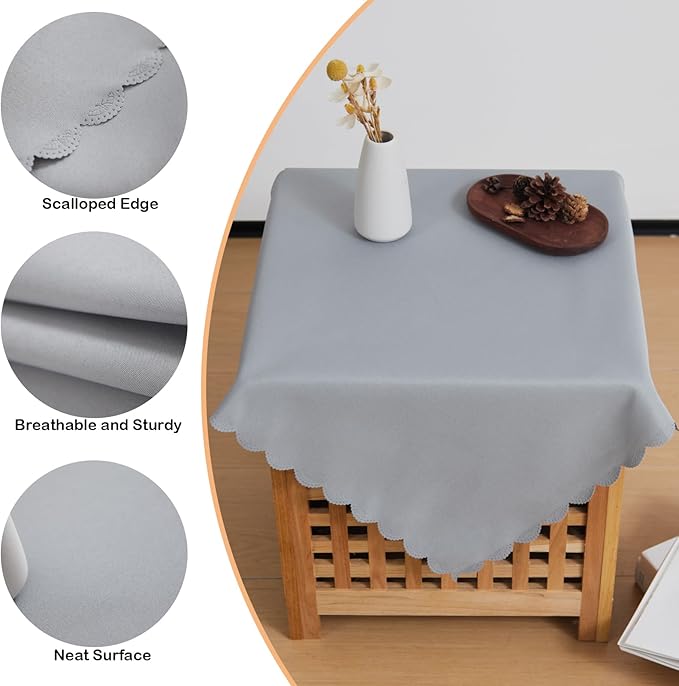 Small Square Grey Tablecloth 24 x 24 Inch Polyester Fabric Washable Table Cover - Image 4