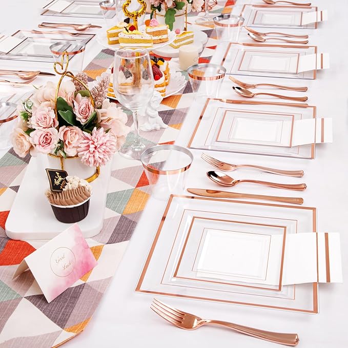 Festiva 350Pcs Rose Gold Plastic Plates - Image 7