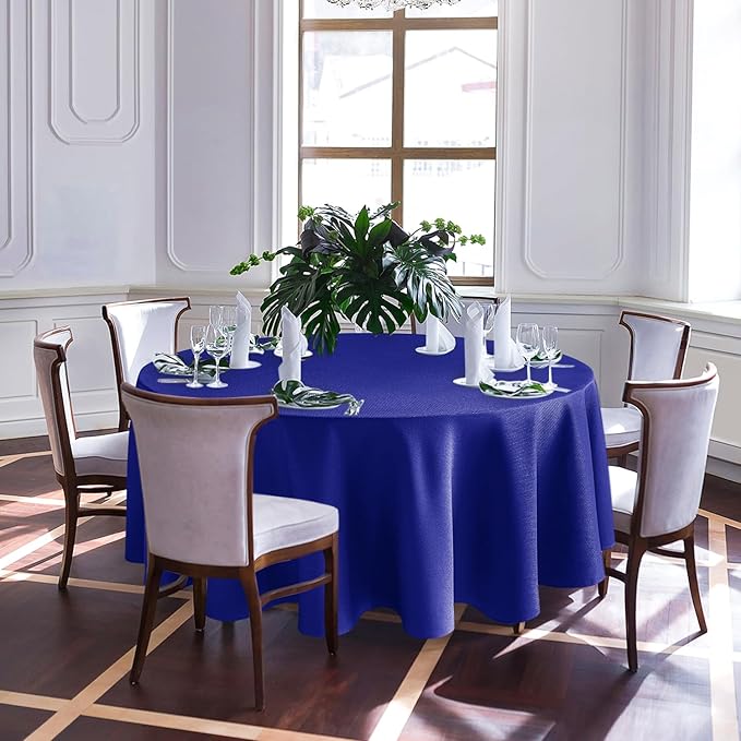 Biscaynebay Textured Fabric Round Tablecloths 90", Royal Blue Water Resistant - Image 2