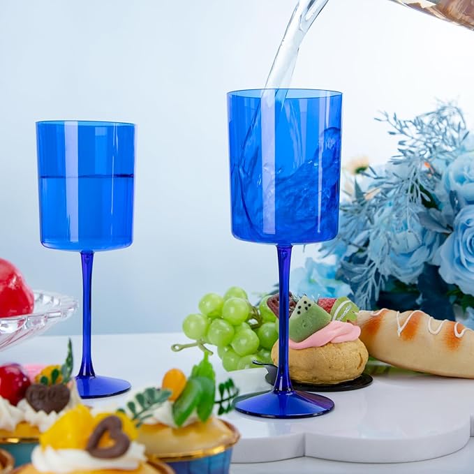 Ciaell 6 Pack Blue 10 Oz Plastic Wine Glasses - Image 8