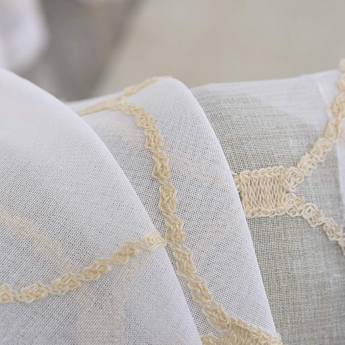 MYSTIC-HOME Embroidery Gold Sheer Curtains 84 Inches Long, Rod Pocket Sheer - Image 6