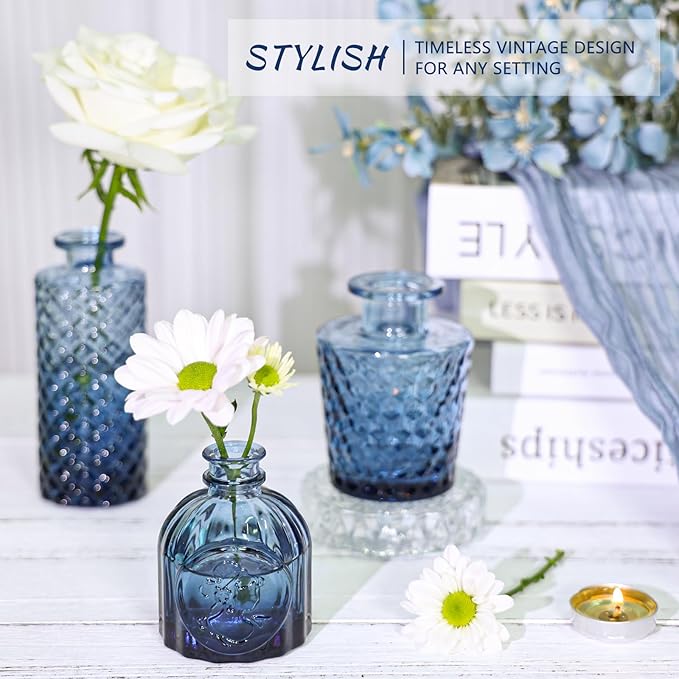 Glass Bud Vase Set of 12, Small Blue Flower Vases - Image 5