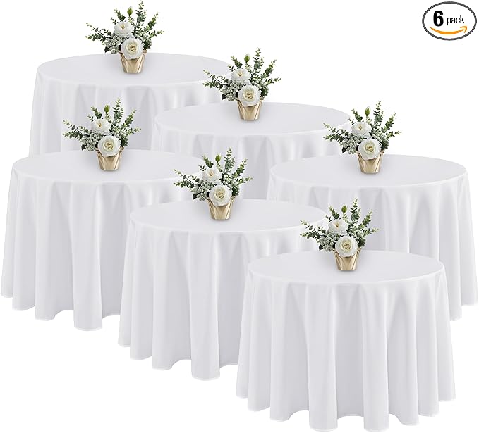 Fitable 6 Pack White Round Tablecloths by Fitable