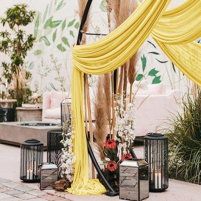 Wedding Arch Draping Fabric 1 Panel 30'' x 18FT Yellow Sheer Chiffon Arch - Image 6