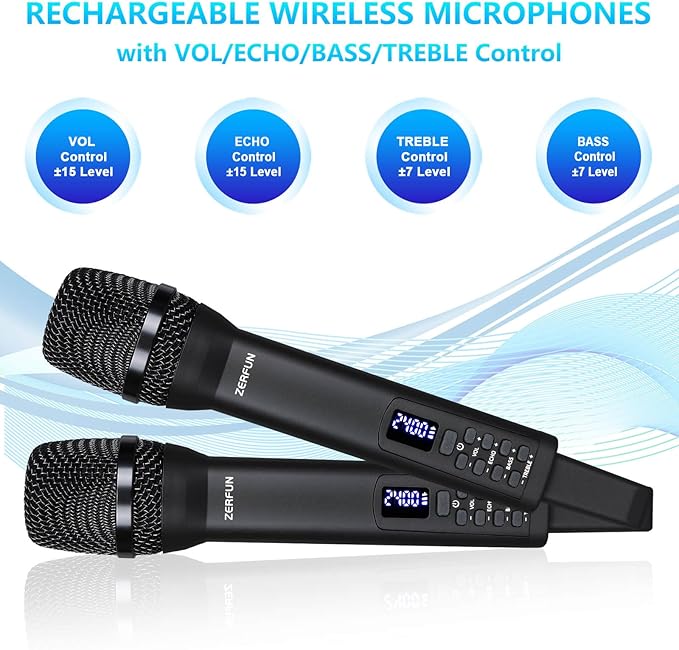 Rechargeable Wireless Microphones Dual, Pro Handheld Cordless Mics System - Image 4