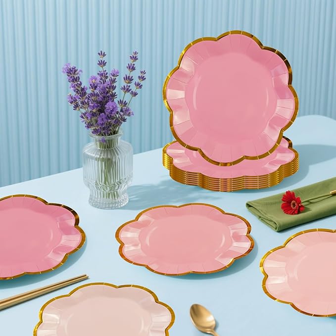 48Pcs Light Pink Scalloped Party Plates - Image 4