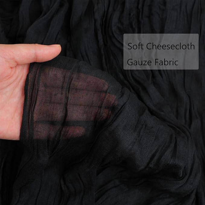 Snowkingdom 13Ft Black Cheesecloth Table Runner, 160inch Long Cheese Cloth Boho - Image 3
