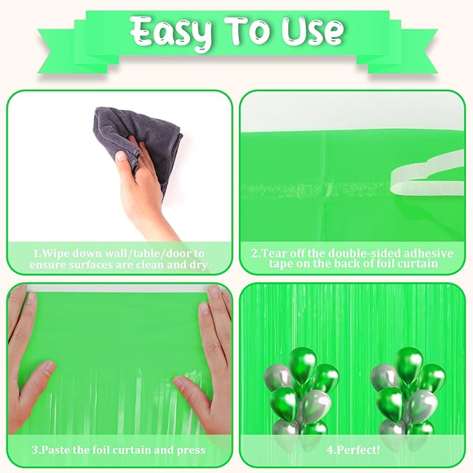 2 Pack Pastel Green Foil Fringe Backdrop Curtains, Tinsel Streamers Party - Image 5