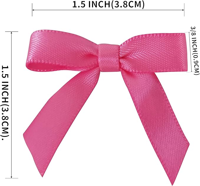 50pcs 1-1/2" Mini Hot Pink Satin Ribbon Bows Without Twist Ties - Image 3