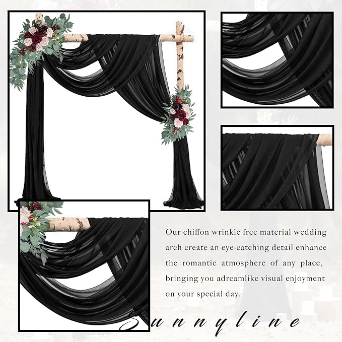 20Ft Length x 28" Width 4 Panels Wedding Arch Draping Fabric Black Arch Drapes - Image 3