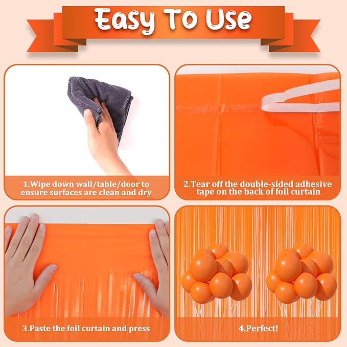 2 Pack Orange Foil Fringe Backdrop Curtains, Tinsel Streamers Birthday Party - Image 4