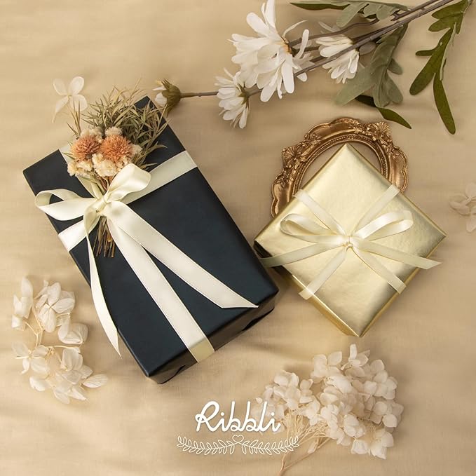 Ribbli Ivory Satin Ribbon Double Faced Satin 1/4 Inch x Continuous 100 - Image 3