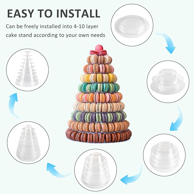 10 Tiers Macaroon Tower Stand, Round Macaron Tower Cake Display Rack Plastic - Image 4
