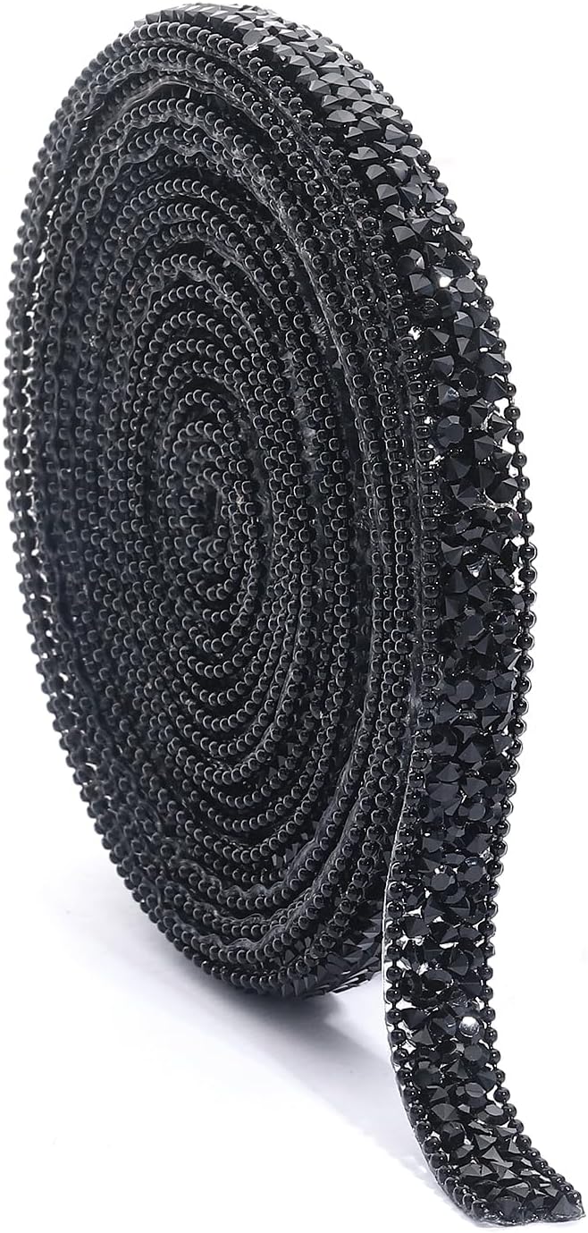 Black Rhinestone Ribbon 3 Yards Self Adhesive Rhinestone Strips Diamond Ribbon by YHMQDU