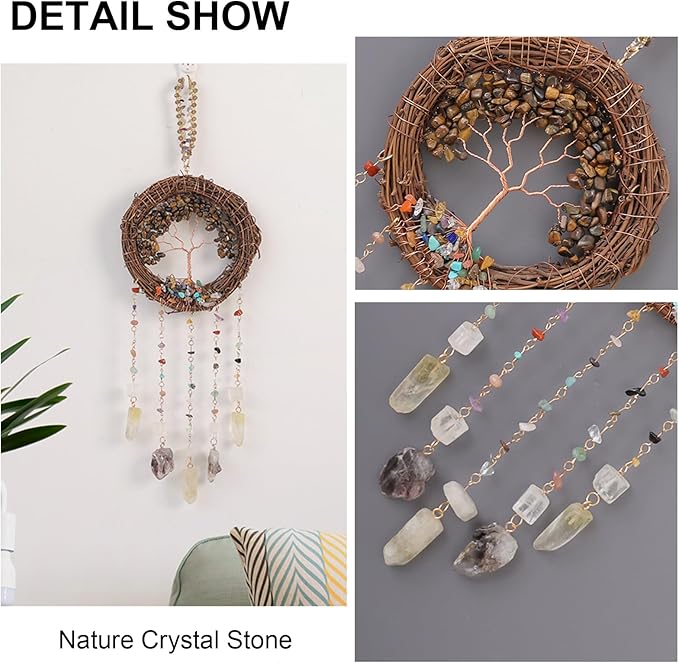 TUOKING Crystal Suncatchers for Window Tree of Life Brown Crystals Vine Wreath - Image 4