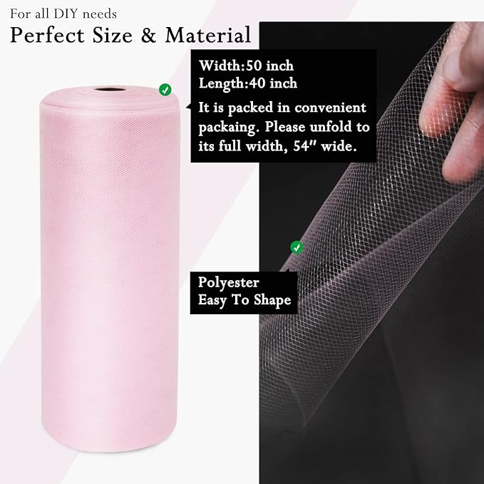 Light Pink Tulle Fabric Rolls 54 Inch by 40 Yards Tulle Bolt Spool - Image 2