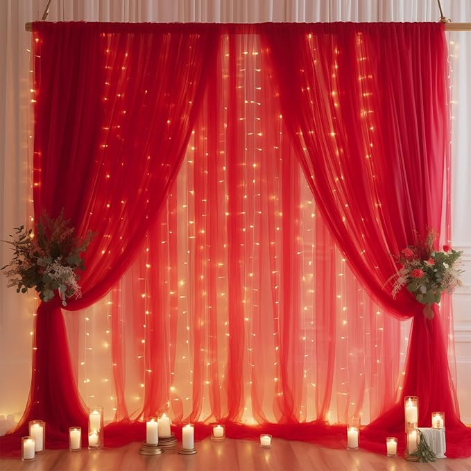 30×10ft Red Tulle Backdrop Curtain - Image 8