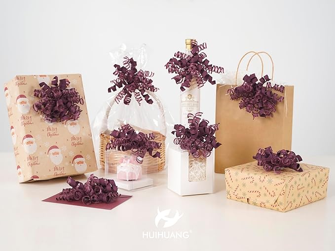 HUIHUANG Christmas Bows for Gift Wrapping Burgundy Curly Gift Bow 5 inch x 8 - Image 4